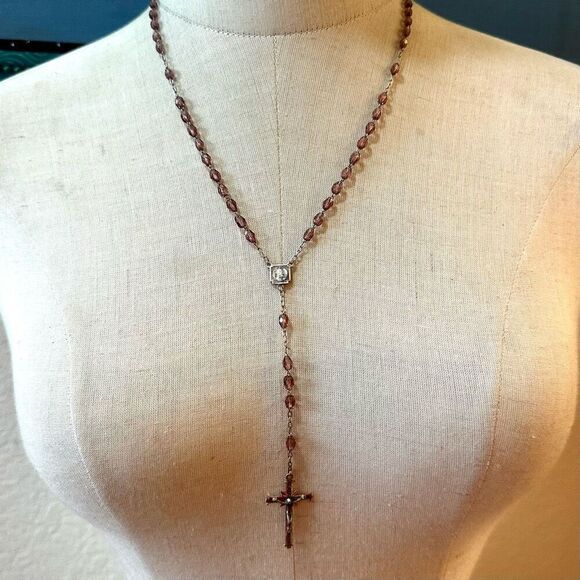 Roma sterling silver purple glass beaded rosary - Picture 2 of 14